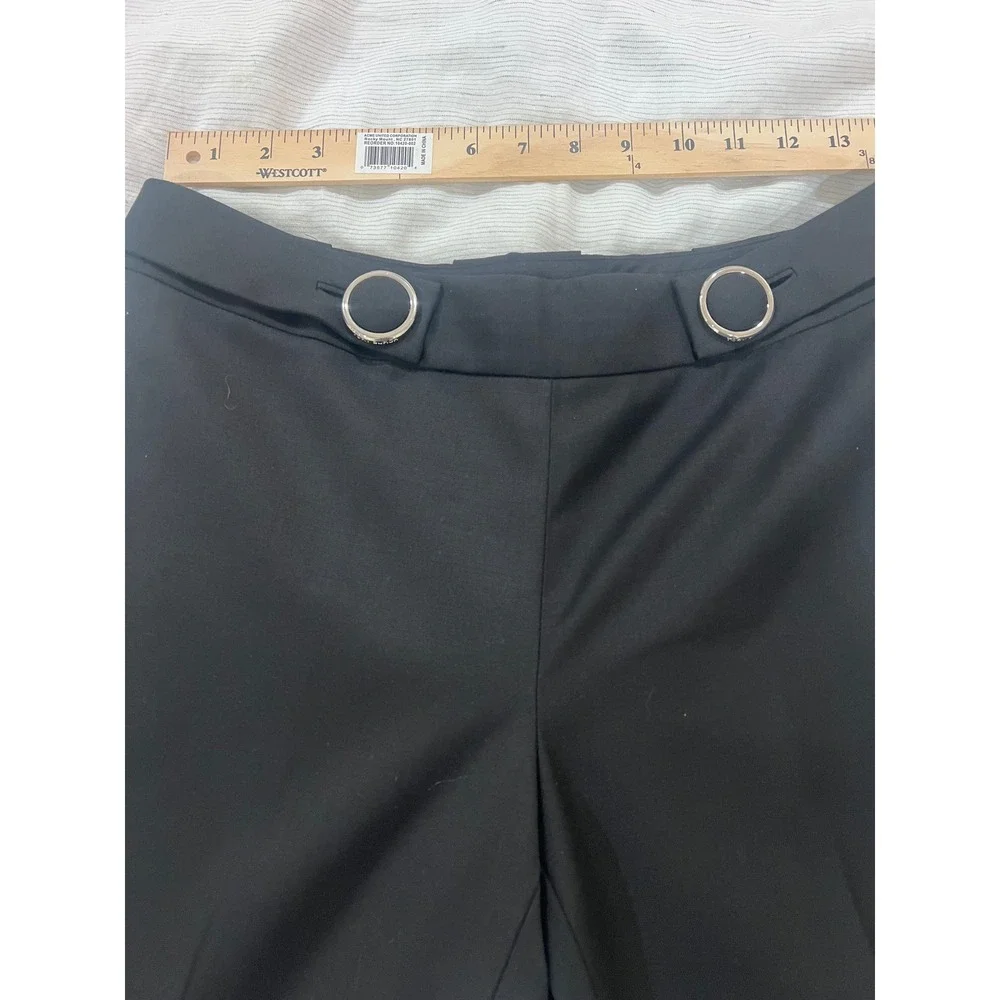 Tory Burch Black Wool Blend Cuffed Trousers Silver Logo Ring Detail Size 6